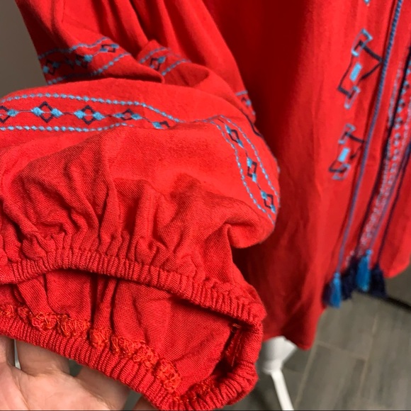 HAYDEN LOS ANGELES BOHO EMBROIDERED DESIGN SELF TIE FRONT BLOUSE SIZE L - Picture 6 of 13